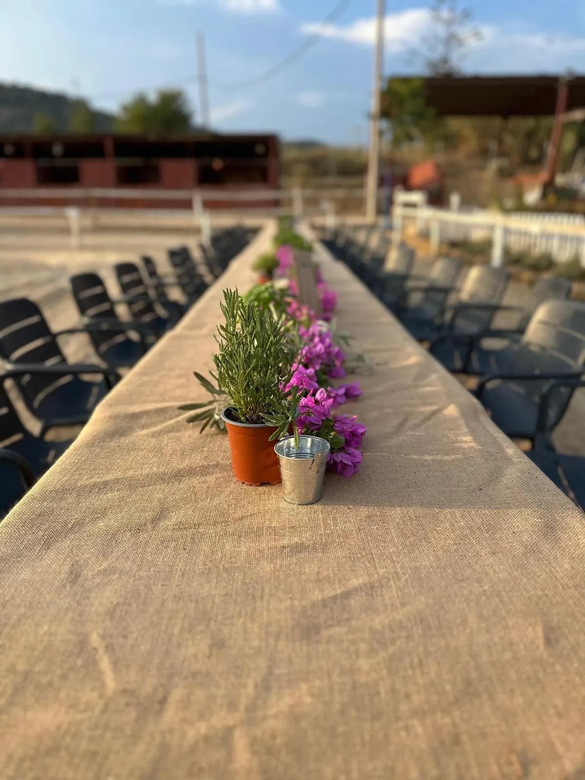 Taula parada amb flors per a una celebració a l'hípica